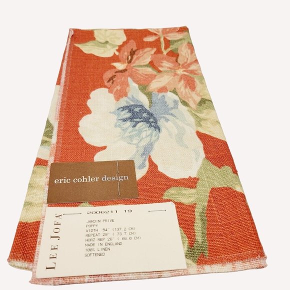 Vintage LEE JOFA Fabric Eric Cohler Design Floral Jardin Poppy Linen Fabric - Picture 1 of 5